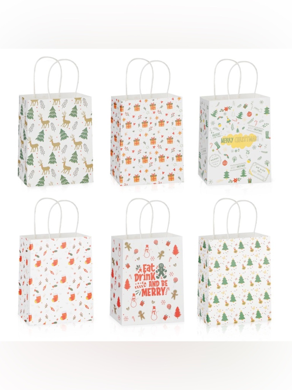 NWT 30 Pack Christmas Gift Bags w/ Handles 6 Assorted Holiday Designs